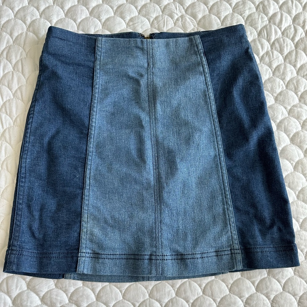Free People patch denim mini skirt